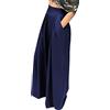 shownicer Pantaloni Donna a Vita Alta con Tasche a Gamba Larga Eleganti Estivi Solido Sciolto Gamba Dritta Palazzo a Vita Alta Elastico Casual Pantalone A Blu Scuro XL