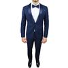 Mat Sartoriale Abito Completo Uomo Sartoriale Raso Slim Fit Vestito Smoking Aderente Elegante Cerimonia (44, Blu)