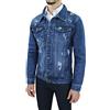 Evoga Giubbotto di jeans uomo estivo casual denim giacca giubbino slim fit (L, Blu Denim)