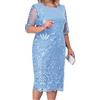 Minetom Abito Pizzo Vestiti da Donna Taglie Forti Pizzo Vestito per Cocktail Partito Abiti al Ginocchio Vestito da Damigella Vestiti per Brindare B Blu XL