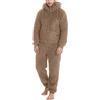 Beokeuioe Tutina Onesie con cappuccio, tuta da uomo, morbido pigiama in pile, pigiama in peluche termico, tuta intera, cachi, L