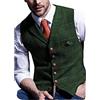 HSLS Gilet da uomo retrò Gilet di lana scozzese Gilet panciotto casual a spina di pesce in tweed per smoking(S, Verde)