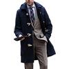 LZJDS Cappotti di Media Lunghezza con Risvolto da Uomo Cappotto Casual dal Taglio Classico Cappotto Invernale con Montgomery Trench con Fibbia a Corna,Blu,S