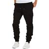 Onsoyours Pantaloni Uomo Lunghi Cargo con Coulisse Tasche Laterali Trousers Regular Fit Traspirante Tinta Unita Estivo Jogging Pantaloni Nero 2X-Large