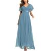 ORANDESIGNE Vestito da Cerimonia Donna Stile Impero Linea ad A Scollo a V Maniche Corte Vestito Lungo Abito da Ballo Sera Vestito a Garza A Azzurro XL