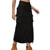 Onsoyours Gonne di Jeans Estate da Donna Gonna Lunga con Vita Alta Gonna Invernale a Linea Stretta Gonna Longuette Casual A-Line Gonna con Tasche con Coulisse B Nero M