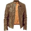 MANYMANY Giacca in Pelle Nera per Uomo Moda Uomo Giacca in Pelle Vintage Marrone PU Cappotto in Pelle con Cerniera Moto Slim