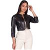 D'Arienzo Coprispalla Pelle Donna Girocollo Manica 3/4 Vera Pelle Made in Italy Miss Nero/L