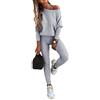 shownicer Donna Sportiva AbbigliamentoTute Pullover 2 Pezzi Vestiti Set Felpa Tops E Pantaloni Jogging Manica Lunga Pullover Tuta Ginnastica per Yoga Sportivo A Grigio S