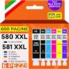 Supply Guy 6 Cartucce Per Stampante XXL compatibile con Canon PGI-580 CLI-581 per Pixma TS8100 TS8150 TS8151 TS8152 TS8200 TS8250 TS8251 TS8252 TS8300 TS8350 TS8351 TS8352 TS9100 TS9150 TS9155