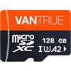 VANTRUE 128GB Scheda di memoria microSD, UHS-I U3 4 K, con adattatore, compatibile con Dashcam, smartphone, tablet, Action Camera e telecamera di sorveglianza