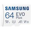 Samsung Scheda di memoria microSD Evo Plus 64 GB SDXC U1 classe 10 A1 130 MB/s con adattatore versione 2021 (MB-MC64KA/EU)