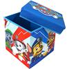 Superdiver - Cubo contenitore e sgabello La Squadra dei Cuccioli - Licenza Ufficiale Paw Patrol - 30x30x30 cm - Pouf pieghevole con coperchio imbottito - Organizzatore per giocattoli