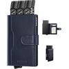VULKIT Portafoglio Porta Carte di Credito Schermato RFID con 3 Slot di Pelle per Carte e 1 Finestra ID Slim Porta Carte di Credito Uomo Metallo con Magnetica Chiusura, Blu Marino