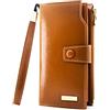 ANDOILT Donna in Pelle per con RFID Blocco Carta di Credito Titolare Cerniera Portamonete Cellulare Borsetta Marrone