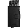 VULKIT Portafoglio Porta Carte di Credito Schermato RFID con 3 Slot di Pelle per Carte e 1 Finestra ID Slim Porta Carte di Credito Uomo Metallo con Magnetica Chiusura, Nero