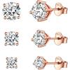 ChicSilver Orecchini Donna Argento 925, 3/4/5mm Set Orecchini Punto Luce Oro Rosa Donna a Lobo con Zirconia Piccoli Brillanti per Anniversario Compleanno Natale