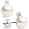 Secret & You Orecchini di Perle Coltivate d'acqua dolce a forma di Bottone 8-9 con Zirconi piccoli cubico SECRET & YOU. Design Tu ed Io - Argento sterling 925 rodiato con grandi dorsi o Omega.
