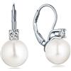 JO WISDOM Orecchini di perle in Argento 925 Donna con Perle d'acqua dolce da 10 mm con 3A Zirconia cubica Aprile Birthstone