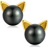 Miaofu Orecchini Gatto,Orecchini Donna Gatto Miaofu Gatto Orecchini Carino Perle Gatto Orecchini,Naturale d'Acqua Dolce Perle Gatto Orecchini,Orecchini Gatto Bambina,Orecchini Gatto Argento Nero Orecchini