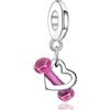 LaMenars Heart Wing Red Apple Barbell & Love Cuore scintillante a mano libera Doppio charm per bracciali e ciondoli 925 perline in argento per collane pendenti per la festa della mamma, compleanno