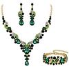 EVER FAITH Collana e Bracciale e Anello, Rhinestone Cristallo Nuziale Festa Art Deco Floreale Onda Goccia Orecchini Braccialetto Set di Gioielli Verde Oro-Fondo