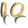 Carleen Orecchini a Cerchio Donna in Argento Sterling 925 Placcato Oro con Zirconia Cubica Creoli Sleeper, Diametro 11 mm - Nero
