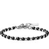 GAVU Bracciale da Uomo con Perline di Pietra Semipreziosa Ossidiana Arcobaleno e Pepite Quadrate di Acciaio Inox