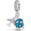 MariaFonte Charm Viaggio Compatibile Tutte Marche Pendente Mondo Mappamondo Aereo Valigia Passaporto Compleanno Anniversario Ciondoli Originale Bead Argento (Aereo Trolley Valigia)