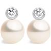 Secret & You Orecchini di Perle Coltivate d'acqua dolce a forma di Bottone 10-11 con piccoli Zirconi SECRET & YOU. Design Tu ed Io - Argento sterling 925 rodiato con grandi dorsi o Omega R.