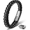 SERASAR Bracciale Uomo Argento 23cm Braccialetto Uomo Pelle Cuoio Aggiustabile Regolabile Bracciali Braccialetti Perline Bigiotteria Bracialetto Cinturino Braciale Bambino Braciale Nere Accessori Men