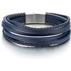 COOLSTEELANDBEYOND Blu Navy Intrecciato Cuoio Braccialetto, Uomo Donna Fascia Polso, Pelle Bracciali Avvolgere, Acciaio Chiusura Magnetica