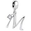 MariaFonte Maria Fonte Bead Charm a Forma di Lettera M in Argento con Zirconia cubica, Compatibile con Le più Diffuse Marche di Braccialetti e collane.
