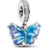 PANDORA Pendente Moments a forma di farfalla in argento Sterling con vetro di Murano bicolore blu e zirconi cubici trasparenti