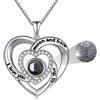 LONAGO Ti Amo Collana 100 Lingue 925 Sterline D'argento Doppio Cuore Pendente Collana Gioielli per le Donne