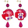 IN Lebole Collezione The Circle Pansé Rossa Fondo Bianco Orecchini da Donna in Ottone Pietra Rubino