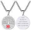 Supcare Medica Collana di Soccorso per Donna Uomo Bambini Anziani, Tondo Personalizzabile Ciondoli per Collane in Acciaio, 55+5 cm Catena Argento Protettore Fortuna Collana con Albero della Vita
