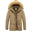 WenVen Giacca in Cotone Stile Militare Parka con Cappuccio con Pelliccia Giubbotto Spesso Antivento Cappotto da Esterno Uomo Cachi XXL
