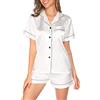 Lovasy Pigiama Donna Raso Pigiami Donna Seta Corto Set con Bottoni Revers Pigiama, Bianco M