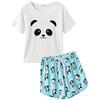 MyFav Pigiama da donna Set carino Panda modello manica corta pantaloncini a righe pigiameria, Panda bianco., S