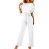 Walant Donne Tuta Manica Corta Girocollo Tinta unita Pagliaccetto Tuta Estiva Elegante Slim Pantaloni Loose Casual Tuta con Cintura, bianco, S