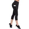 ALONG FIT 3/4 Leggings Donna Capri Pantaloni Compressione Sportivi con Tasche Vita Alta Slim Fit per Yoga Sportivi Fitness Palestra Gym Sport Nero XS