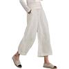 Famulily - Pantaloni estivi da donna, comodi, in lino, a gamba larga, con tasche bianco L