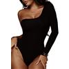 NBBNYJ MASHIKOU Body Donna Elegante Una Spalla Maniche Lunga Cotone Bodysuit Blusa Camicie Tuta Jumpsuits Tops Leotard (Nero, Large)
