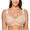 DELIMIRA Reggiseno Cotone Senza Ferretto in Pizzo Taglie Forti Morbido Senza Imbottitura Coppa Piena Beige 4H