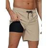 Arcweg Costume da Bagno da Uomo con Boxer Slip Foderato Pantaloncini da Bagno Fodera a Compressione 2 in 1 Pantaloncini da Spiaggia con Tasca con Cerniera Surf Kaki L(EU)