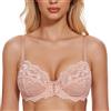 Wingslove Reggiseno da Donna a Copertura Completa Non Imbottito Morbido Reggiseno Floreale in Pizzo con Ferretto(Rosa Pallido, 3E)