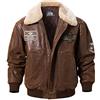 FLAVOR Giubbotto Bomber da Uomo in Vera Pelle con Collo in Pelliccia Removibile (Marrone, L)