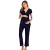 rismart Due Pezzi Pigiama Premaman Donna Camicia da Notte Allattamento Maniche Corte Magliette e Pantaloni Set (Grigio Scuro,M)
