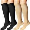DDOBB 4 paia di calze a compressione da uomo e da donna, calze a compressione, calze da viaggio, per volo, sport, running, ciclismo, nero*2+colore della pelle*2, L-XL